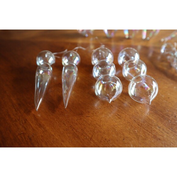Lot 11 Handblown Clear Thin Glass Iridescent Christmas Tree Ornament Icicle Ball - Picture 3 of 12